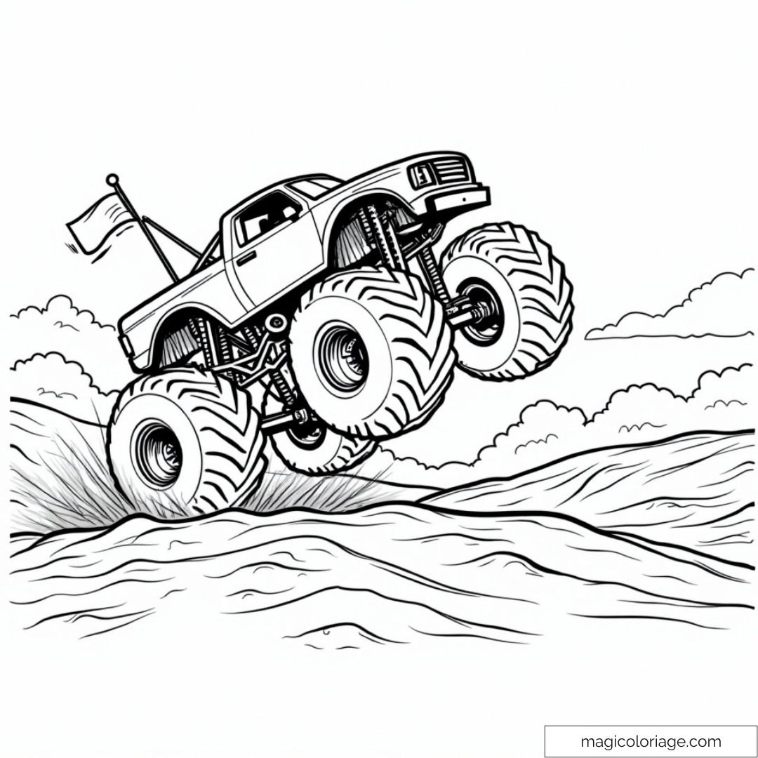 Monster Truck en action sur les dunes de sable à colorier