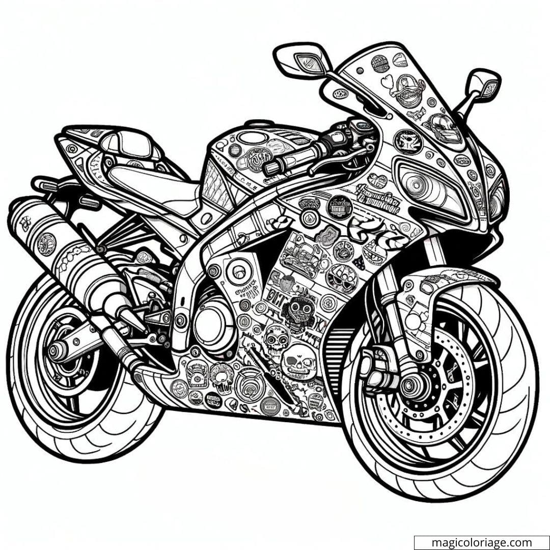 Moto décorée pour coloriage