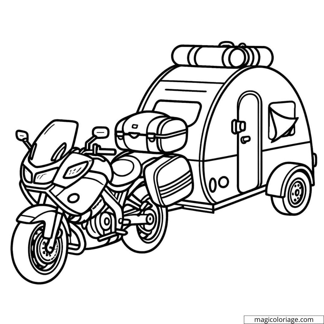 Moto avec remorque pour le camping