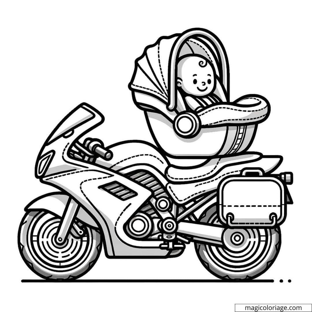 Moto avec siège bébé pour coloriage