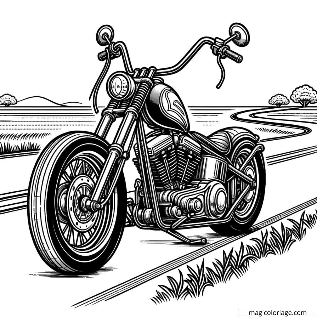 Moto chopper élégante sur une route de campagne