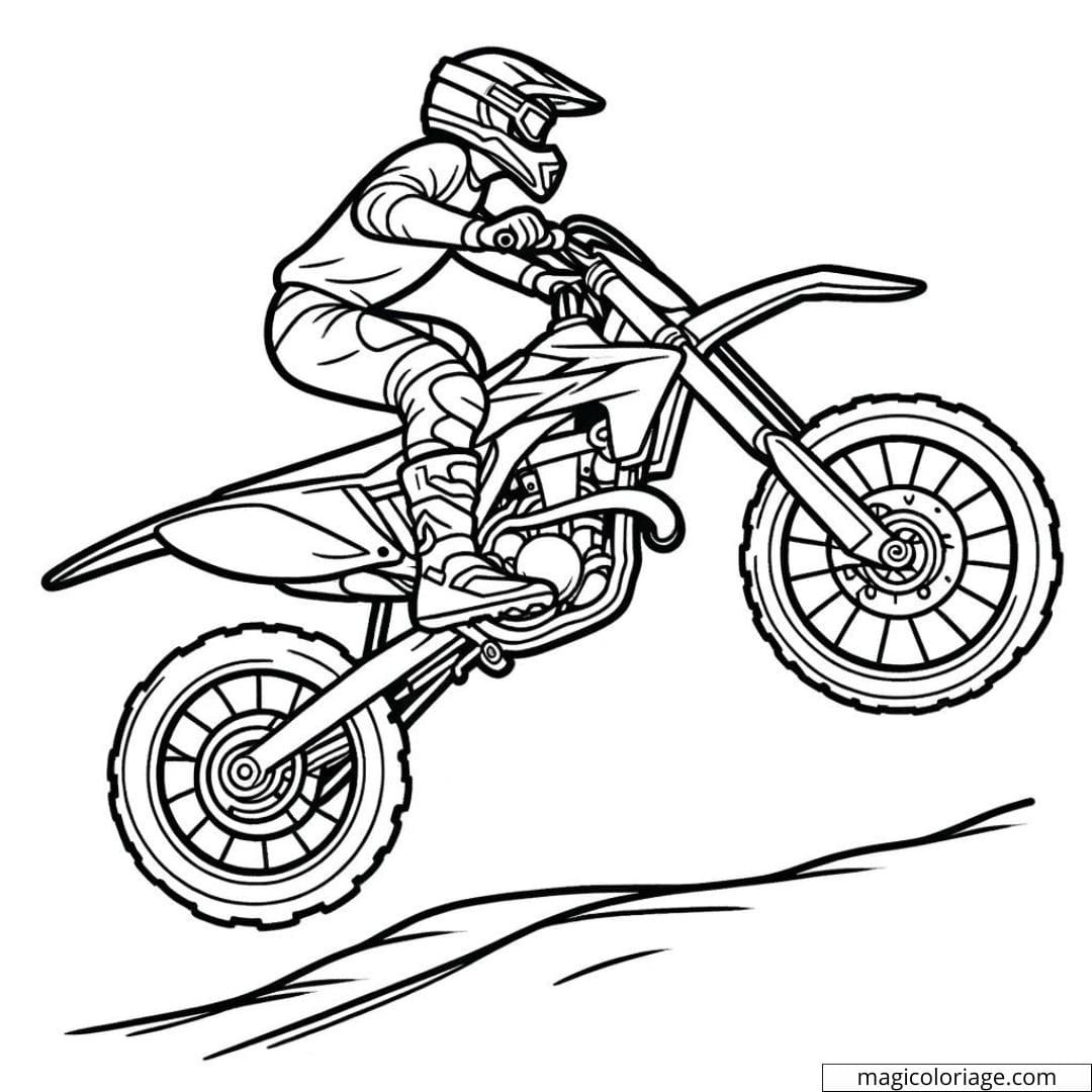 Moto cross dans un saut impressionnant pour coloriage