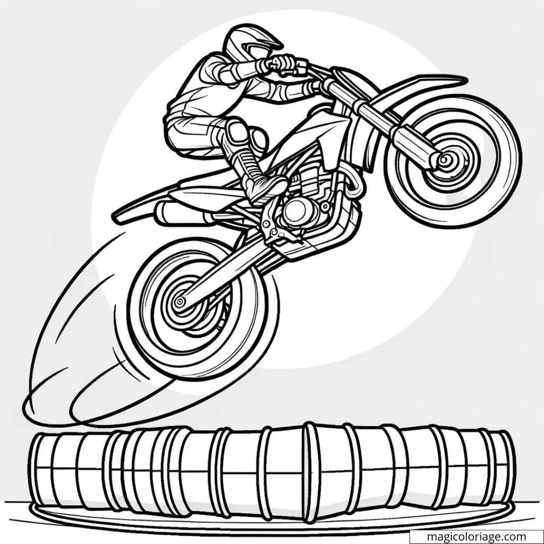 Moto exécutant des cascades pour coloriage enfant