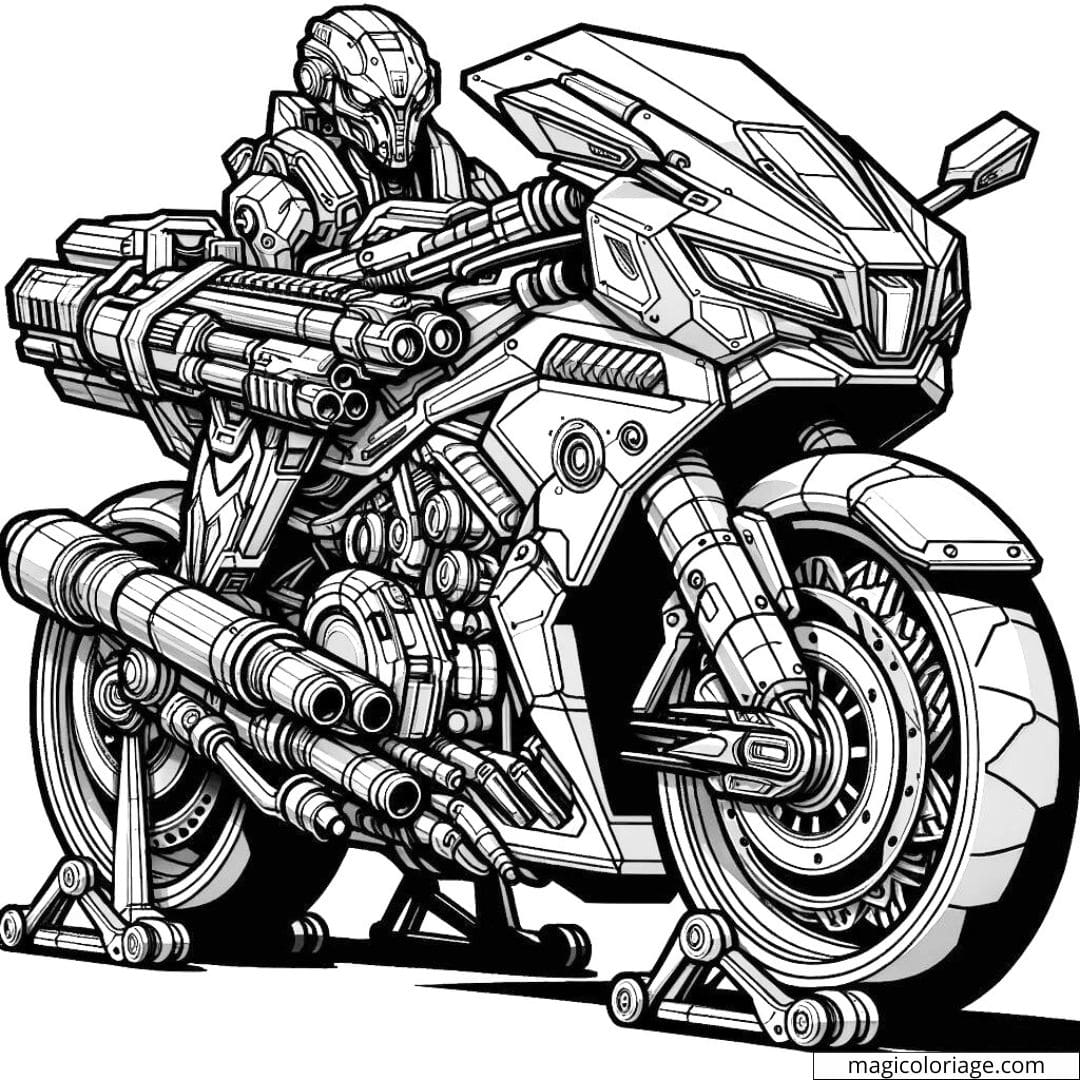 Moto de combat futuriste pour coloriage