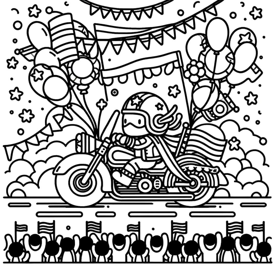 Dessin à colorier d'une Moto de parade dans une fête