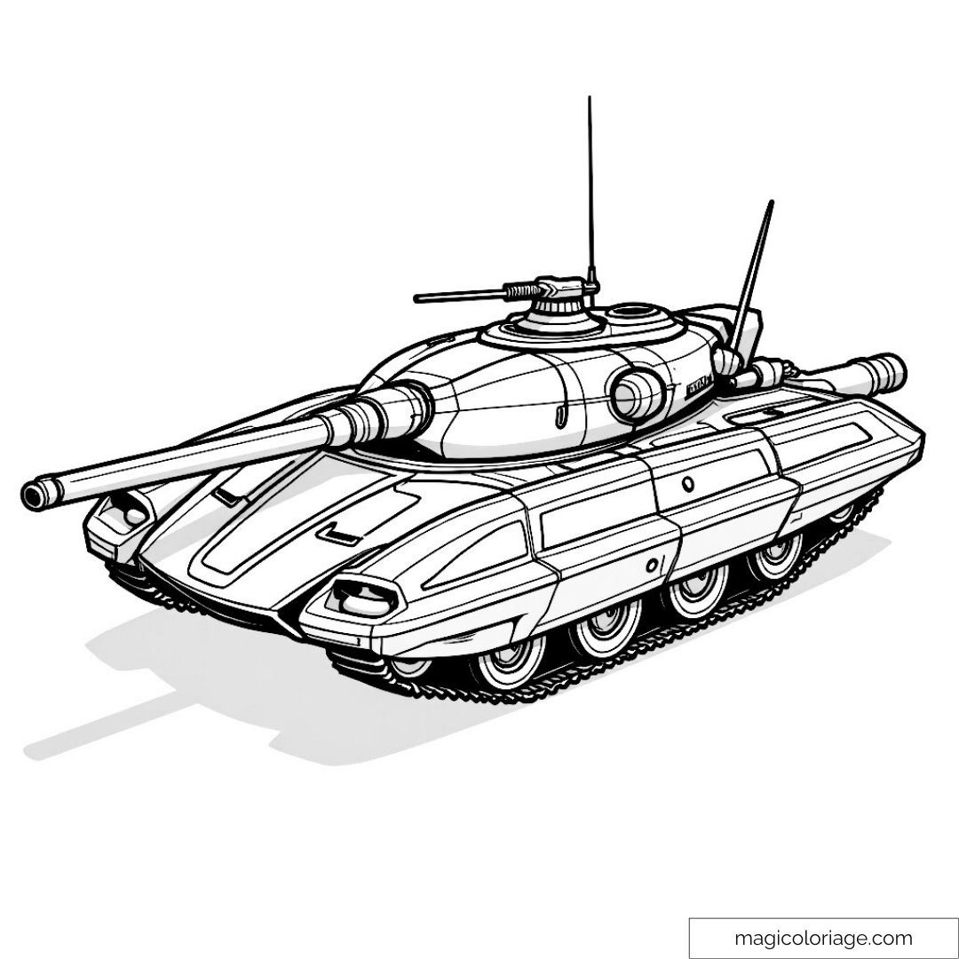 Dessin de char d'assaut avec détails réalistes à colorier.
