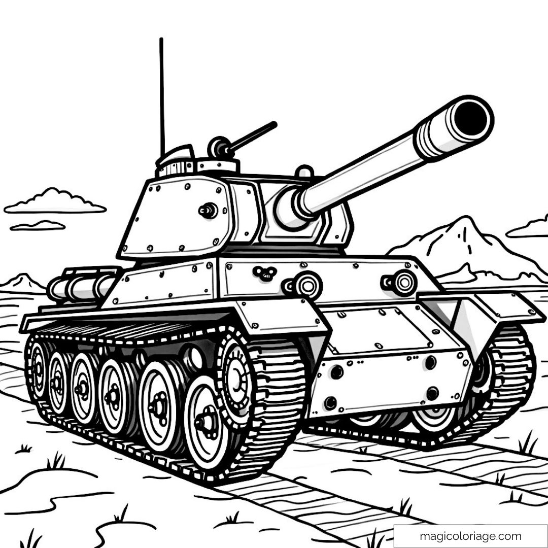Image de coloriage d'un char d'assaut détaillé pour enfants