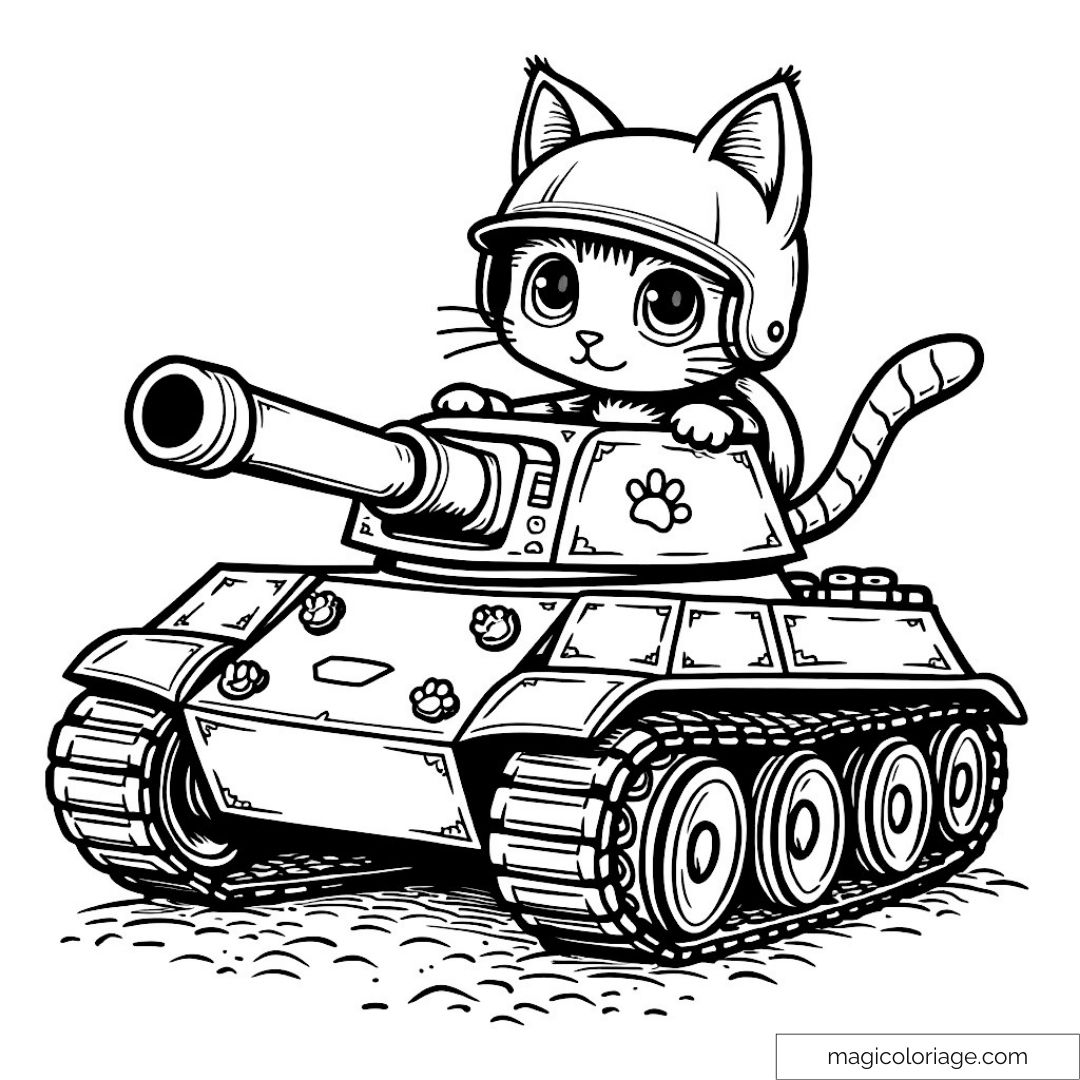 Chat mignon pilote un tank