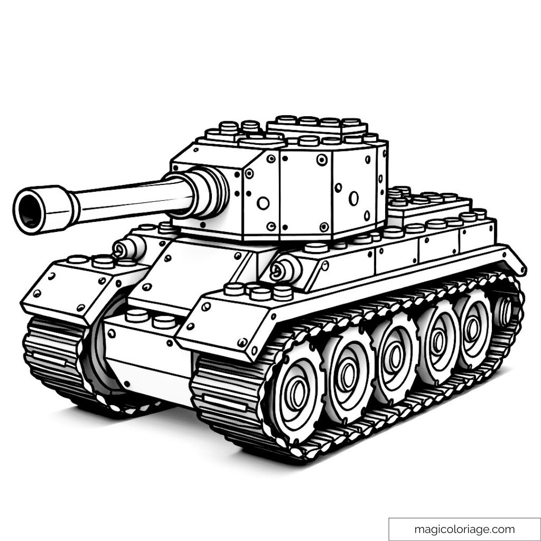Illustration d'un tank en briques à colorier pour enfants