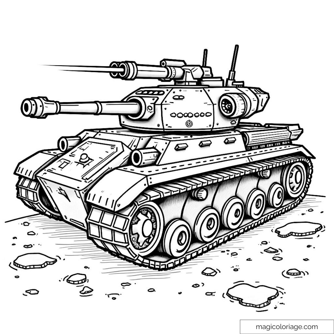 Dessin de tank réaliste à colorier pour enfants