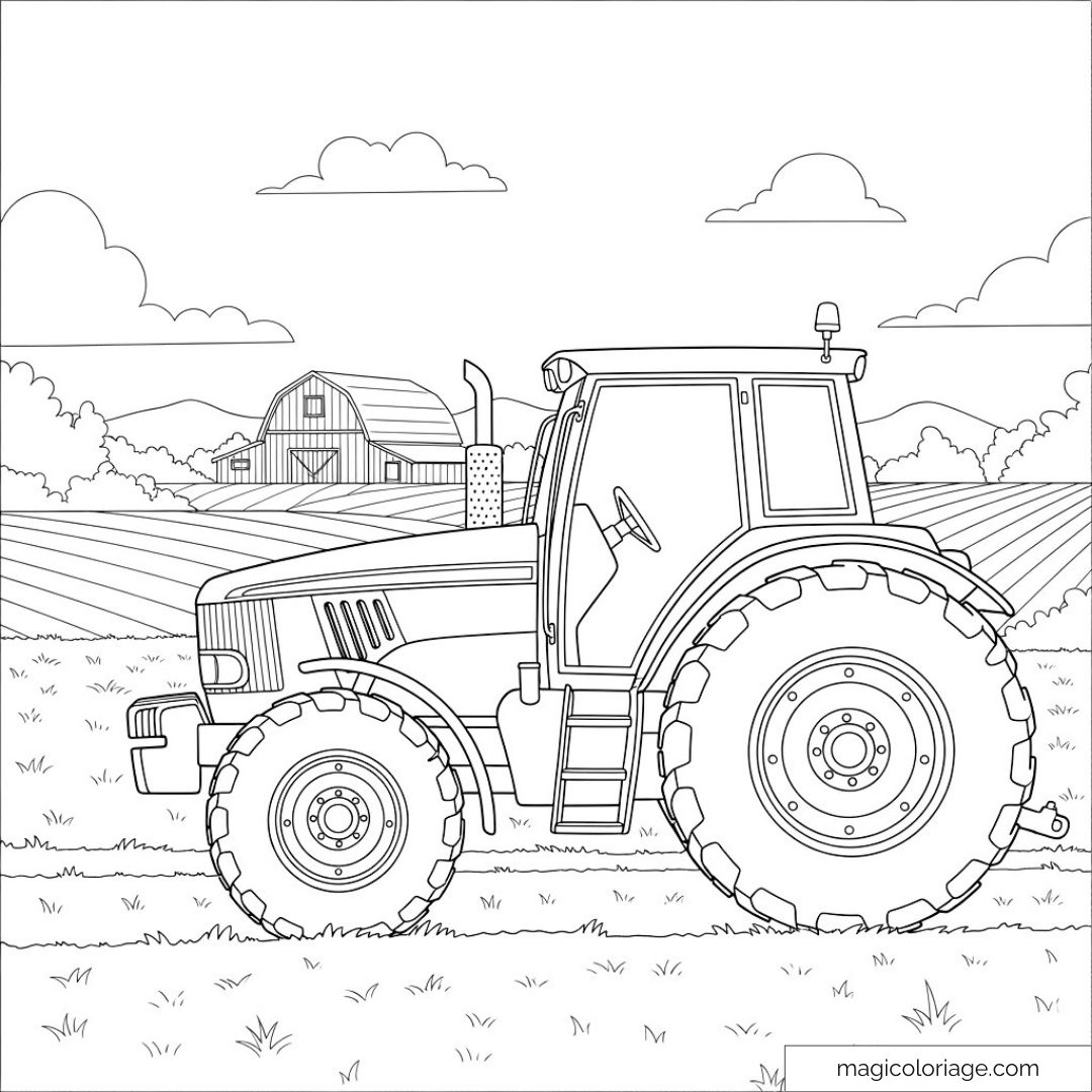 Image d'un tracteur à la ferme avec un paysage agricole