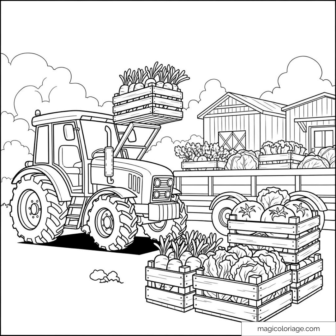 Image de tracteur et légumes à la ferme