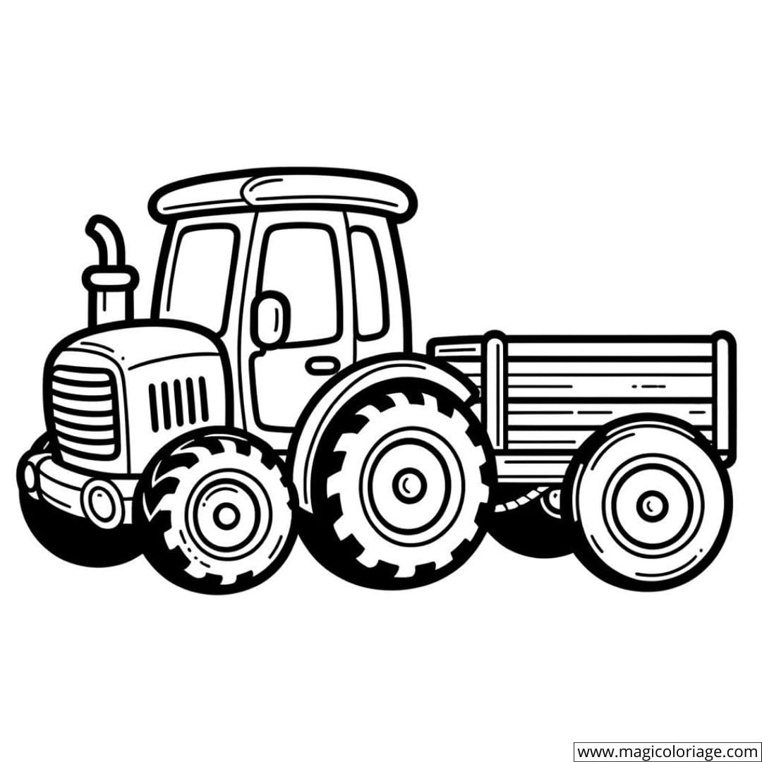 Dessin de tracteur avec remorque simple à colorier pour enfants d'âge maternelle