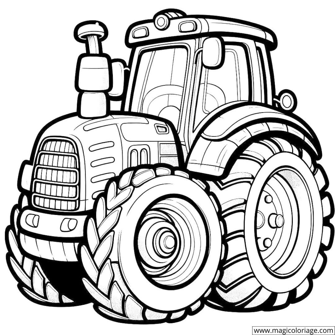 Coloriage d'un tracteur avec un gros pneu