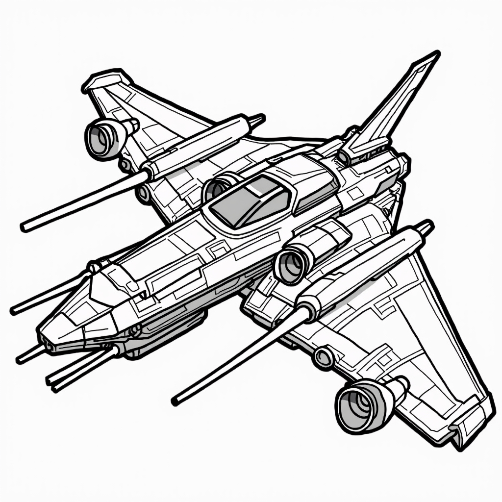 Un élégant avion spatial à colorier avec des détails futuristes.