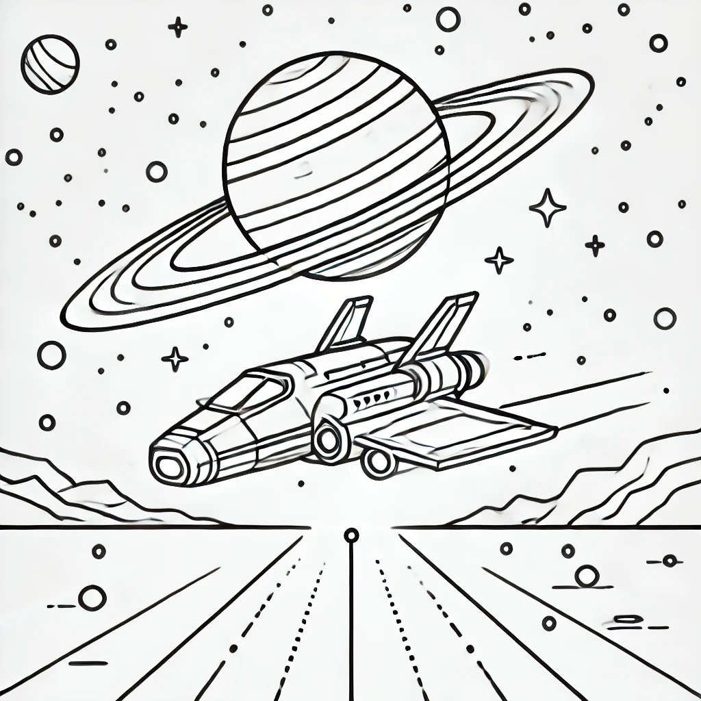 Un avion spatial volant entre les planètes et les étoiles dans l'univers.