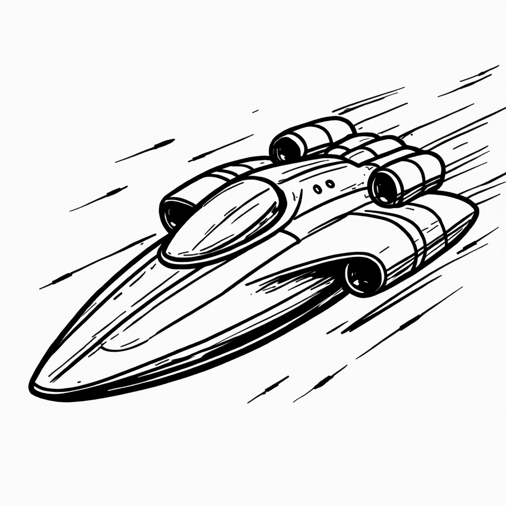 Un vaisseau spatial futuriste filant à toute allure dans l'espace.