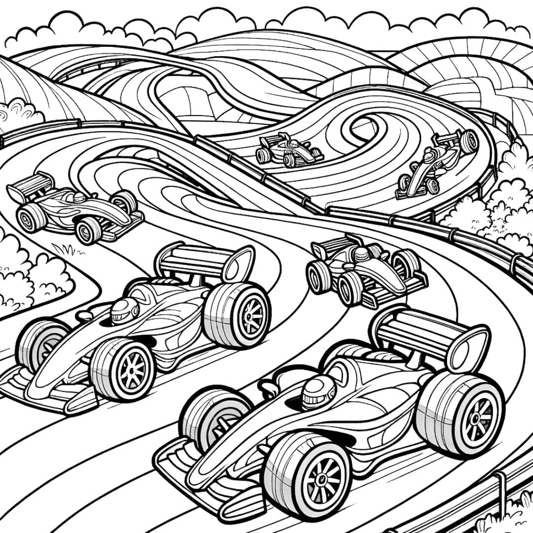 Coloriage de circuit de course aventureux pour enfants