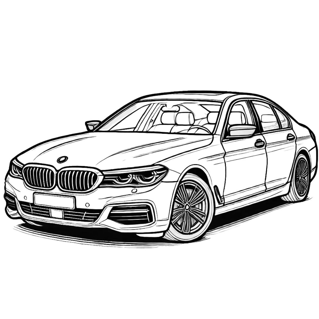 Dessin à colorier de voiture BMW, une berline de luxe à imprimer pour enfants.