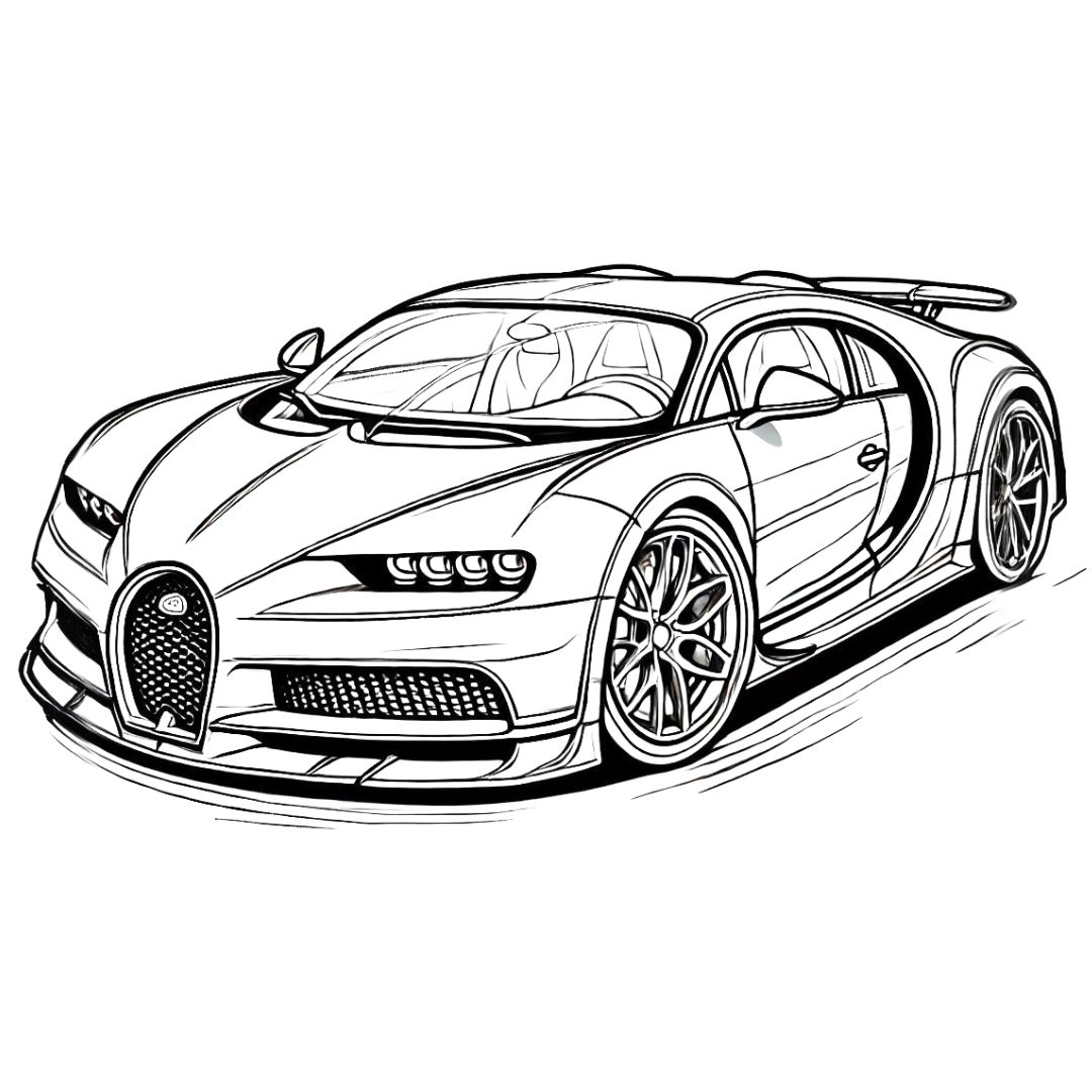 Dessin à colorier de voiture Bugatti, une voiture de sport rapide et puissante à imprimer, idéale pour les enfants passionnés par la vitesse.
