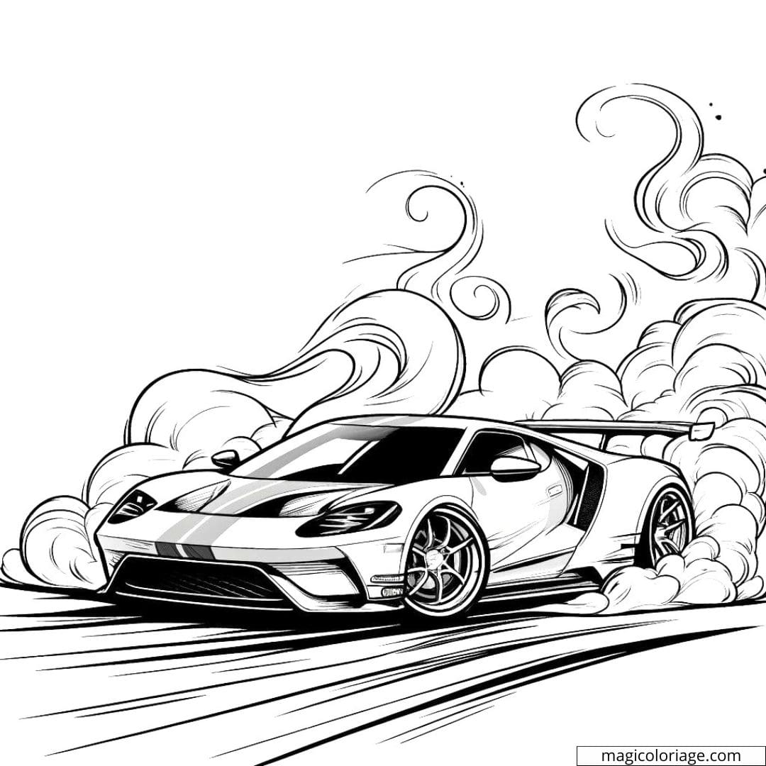 Voiture de course en drift à colorier pour enfants