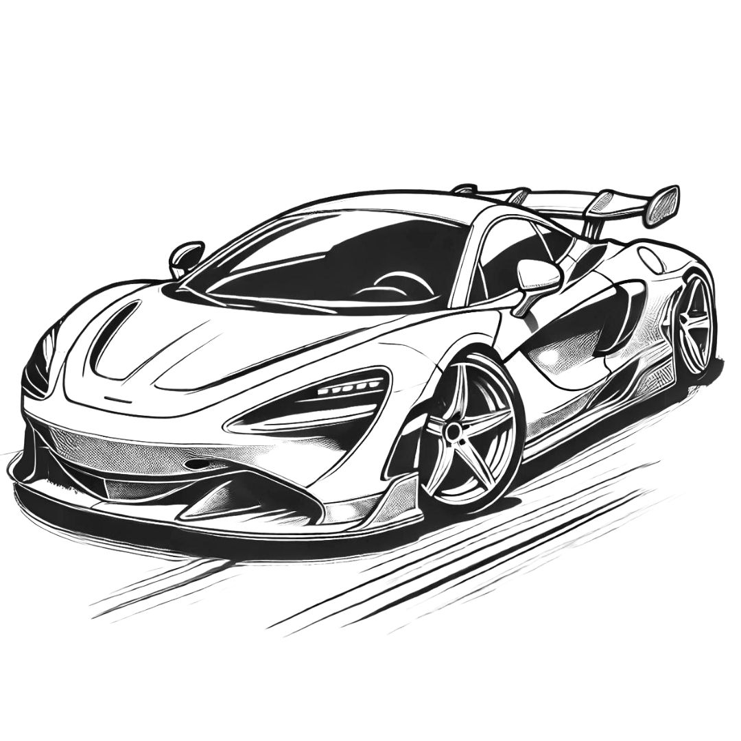 Dessin à colorier de voiture McLaren, une voiture de sport dynamique et rapide à imprimer, idéale pour les enfants.