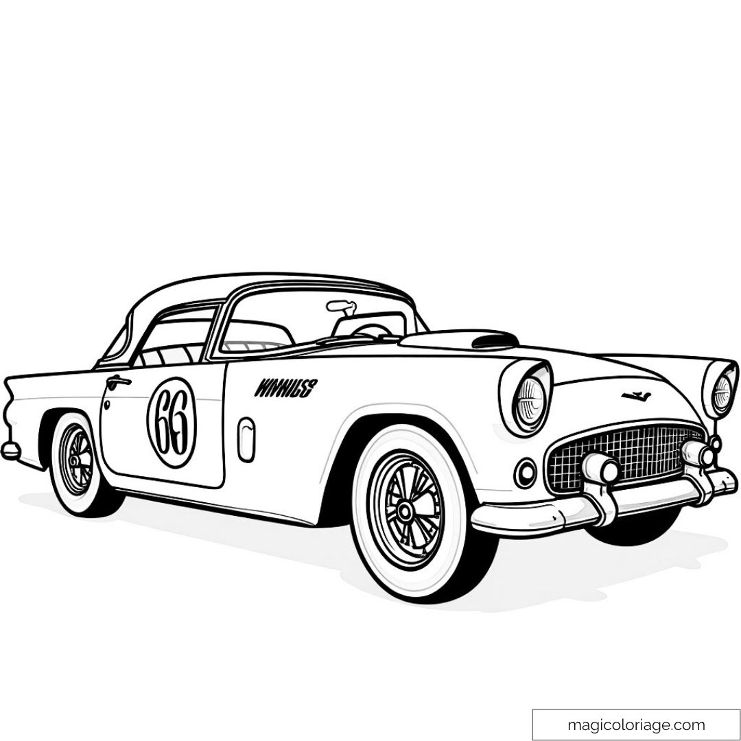 dessin voiture de course vintage avec numéro et détails