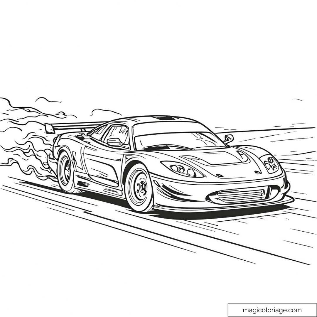 Dessin à colorier d'une voiture de course sur circuit