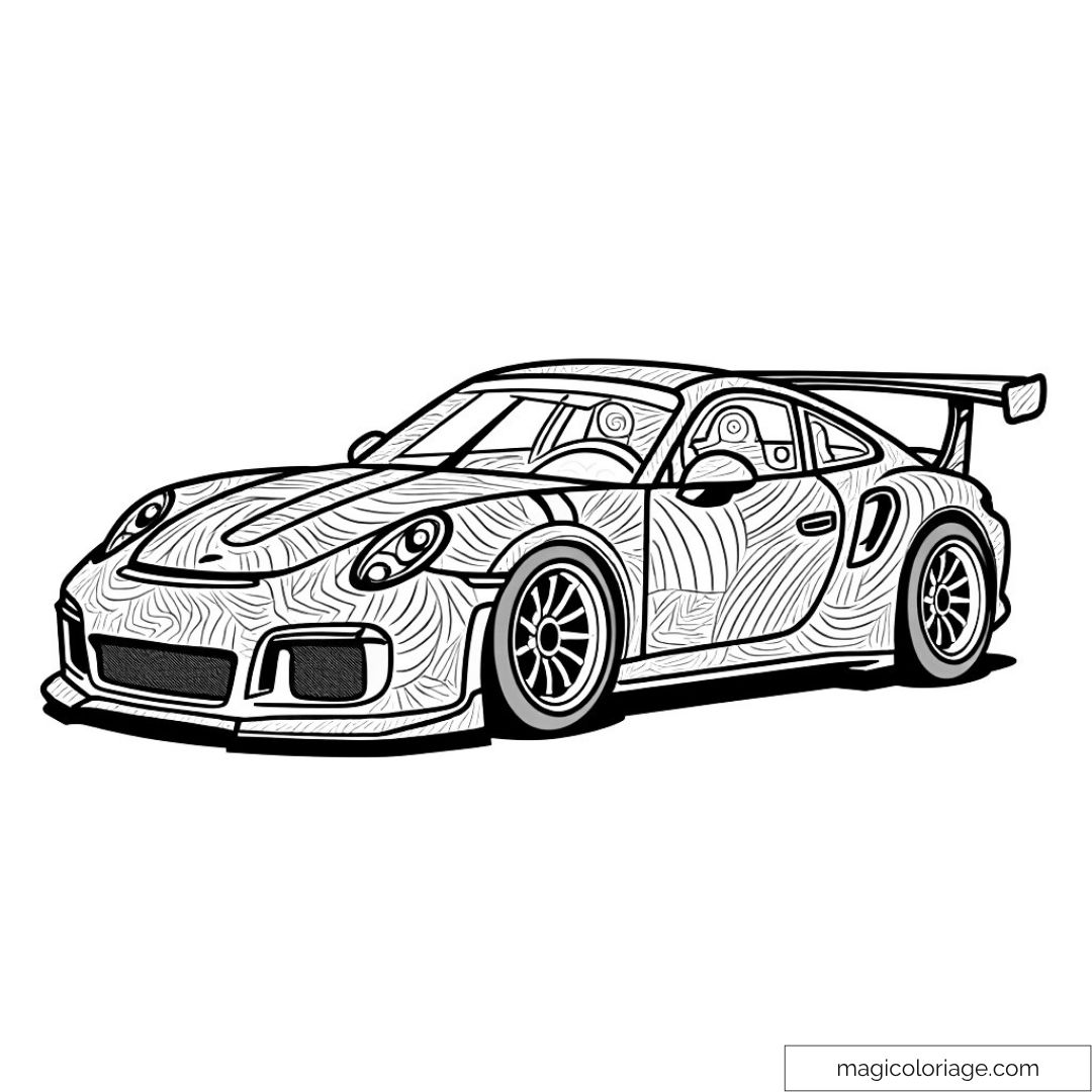 Voiture de sport avec motifs détaillés pour coloriage.