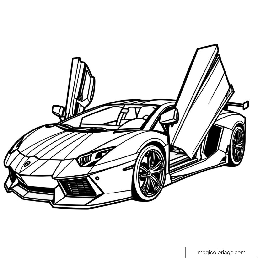 Supercar avec portes papillon ouvertes