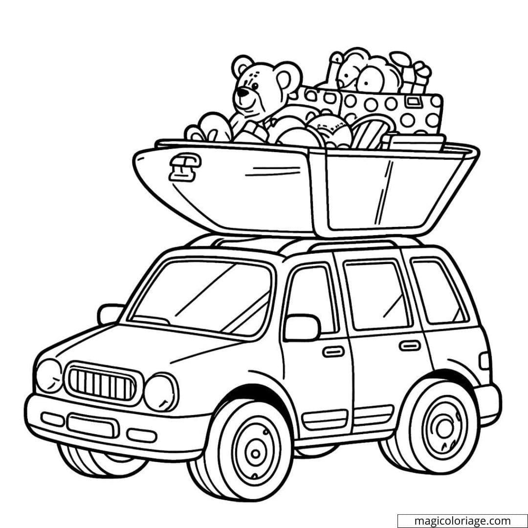 Voiture familiale avec jouets à colorier