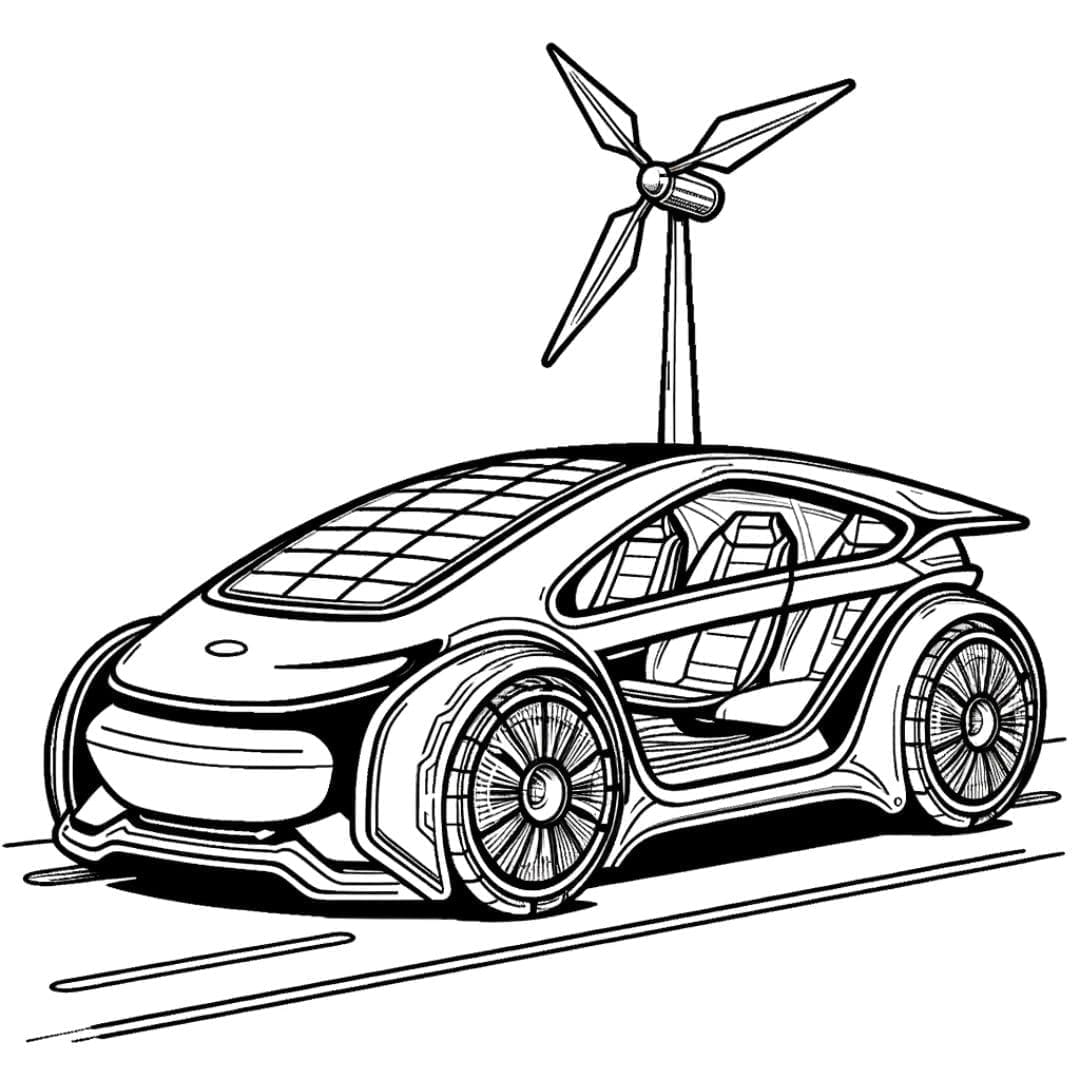 Dessin à colorier Voiture futuriste écologique dans la ville