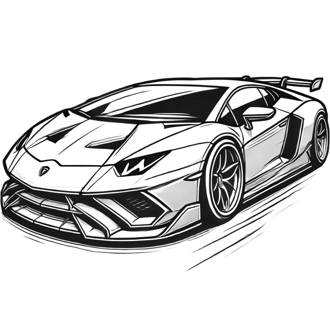 Dessin de voiture Lamborghini sportive à colorier et à imprimer, parfait pour les petits passionnés de vitesse.
